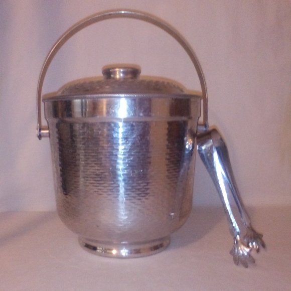 Mid Century Ice Bucket Other - MCM Hammered Metal Ice Bucket: (3) Piece Set. Imported. Vintage